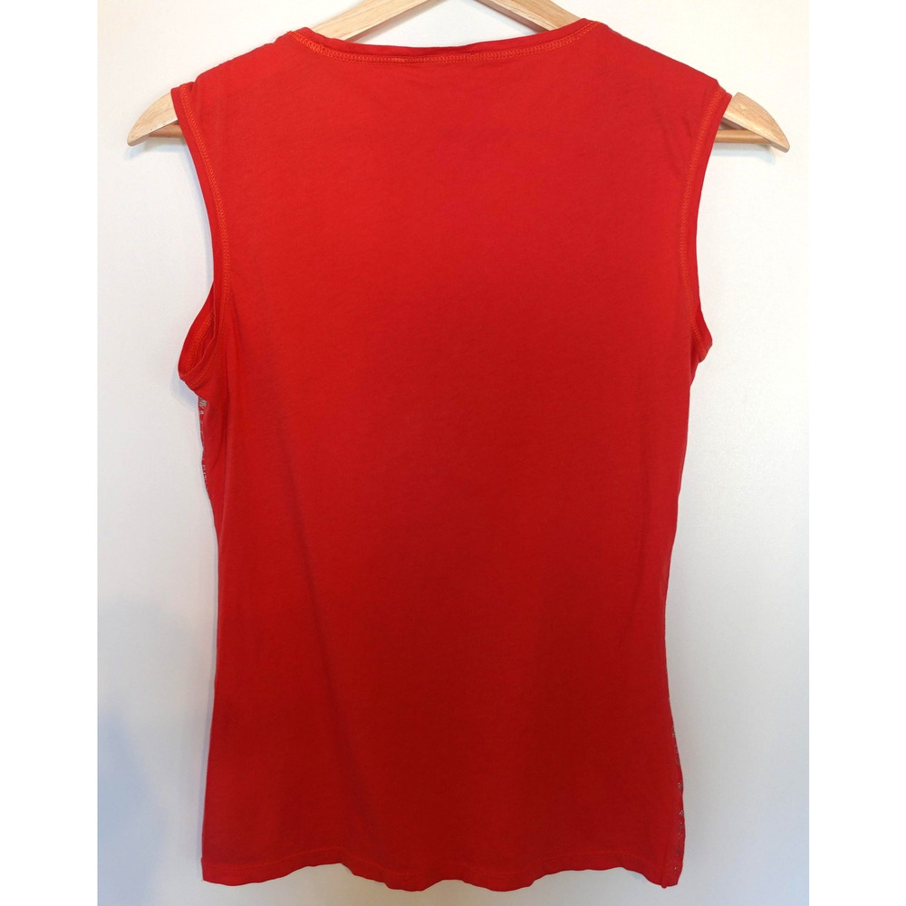 Vintage Y2K Tahari Tank Top Small Coral Metallic Foil Pima Fairy‎ Babydoll Tee - Picture 2 of 8